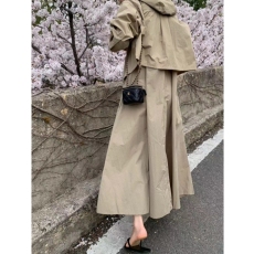 批发韩国chic中长款长袖连衣裙女纯色简约裙子长裙+连帽外套两件套