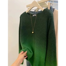 批发渐变绿色复古套头宽松毛衣外穿慵懒风高级感女士<b class='q'>春秋</b>薄款针织上衣