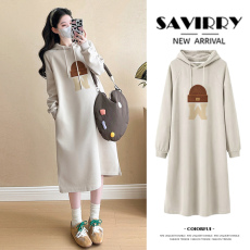 批发连帽卫衣裙孕妇装春<b class='q'>秋</b>连衣裙宽松休闲洋气减龄中长款