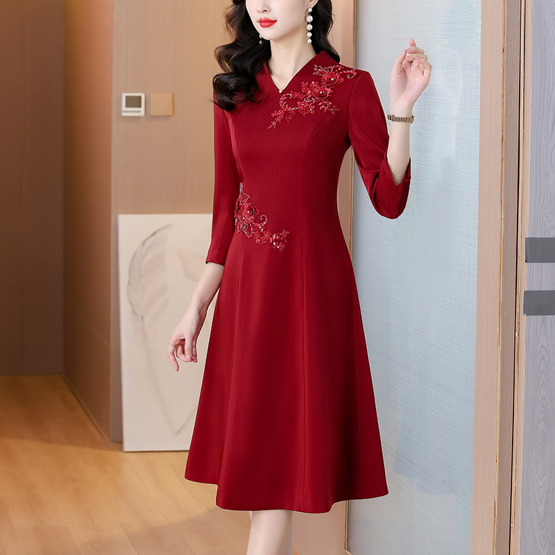 RY8347# 喜婆婆红色婚宴妈妈装新款结婚旗袍年轻洋气装