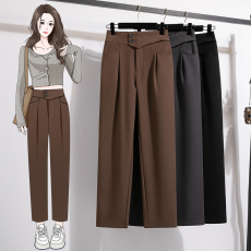 批发实拍直筒香蕉镰刀<b class='q'>哈伦裤</b>女新款高腰显瘦宽松垂感西装毛呢长裤大码