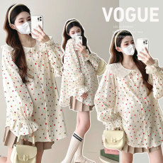 实拍2026春季新款 甜美减龄手工钩花娃娃领彩色波点宽松长袖衬衫