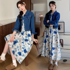 批发实拍现2026春夏装大码女装新款水墨画背心连衣裙<b class='q'>牛仔</b>外套胖MM套装