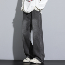 批发实拍秋季新款复古<b class='q'>牛仔裤</b>男宽松直筒后腰松紧潮流百搭休闲裤
