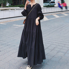 批发现货秋装<b class='q'>街头</b>大摆连衣裙 复古灯笼长袖赫本风长裙M 4XL200斤