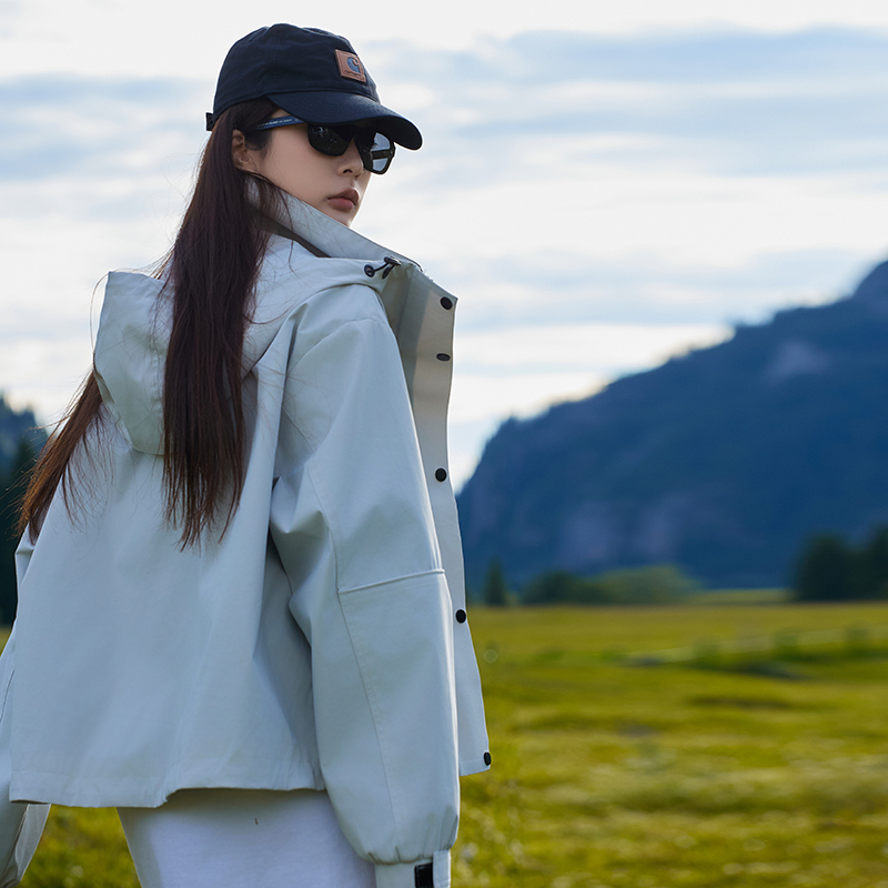 Netmap Pink Women's Small Size Spring and Autumn Waterproof Windproof Drawstring Hoodie Stormtrooper Coat Thin_voghion.com