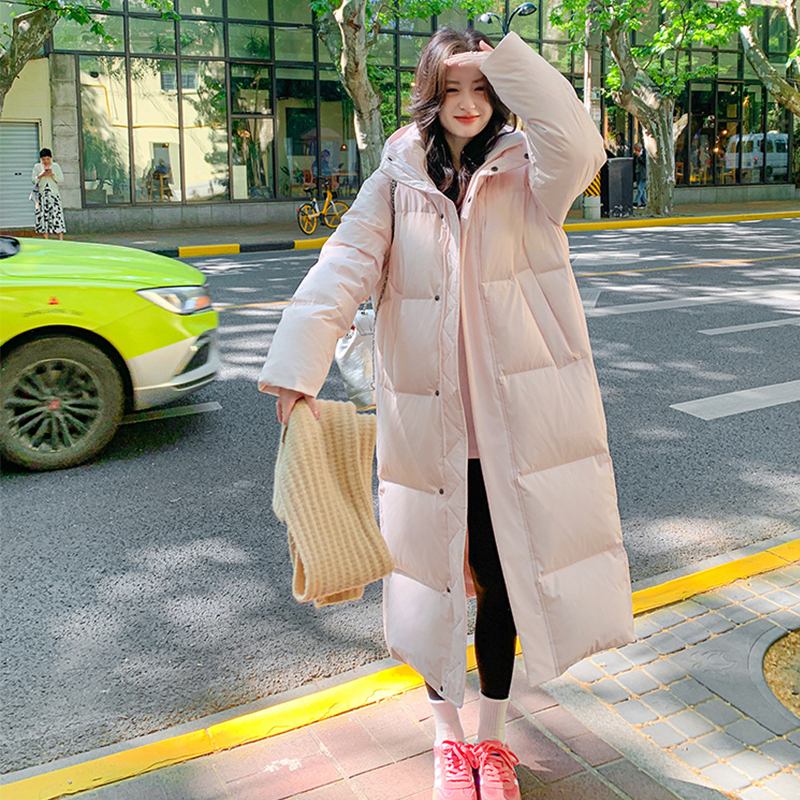 2024 New Thick Long Down Down Cotton Jacket Women's Over-the-Knee Loose Slit Extra Long Couple Winter Cotton Jacket