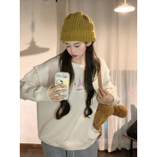 批发实拍彩点布复合牛奶丝卫衣女2026春秋新款刺绣宽松设计感圆领上衣