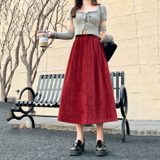 批发实拍安哥拉红雪尼尔山本<b class='q'>裙</b>2025年新款高腰a字长款伞<b class='q'>裙</b>显瘦<b class='q'>半身裙</b>