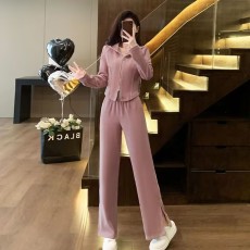 批发现货运动<b class='q'>休闲</b><b class='q'>套装</b>女秋冬新款粉色盐系减龄气质卫衣卫裤两件套#882