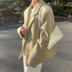 批发清仓特价 不退不换 法式简约百搭西装领单排扣灯芯绒西装外套