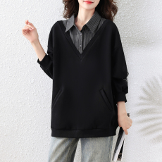 批发大码女装假两件韩版宽松拼接卫衣春季新款显瘦遮肉<b class='q'>妈妈装</b>上衣外套