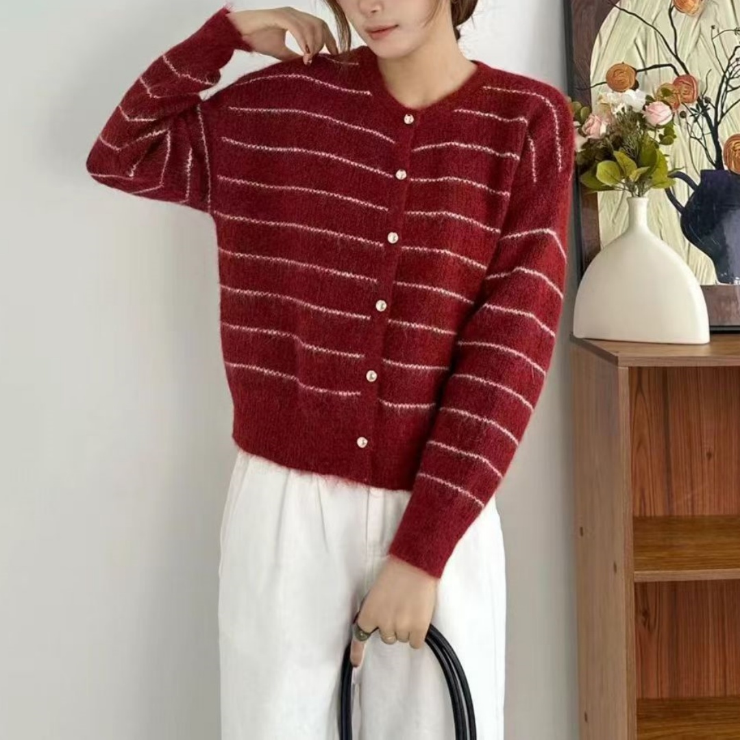 Autumn Women's Autumn Clothing Women's Knitted Jackets Women's Cardigan Sweater New 2024 Spring and Autumn Striped Tops