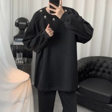 批发复古oversize垫肩酒红色圆领卫衣男女铆钉设计感小众内搭长袖外套