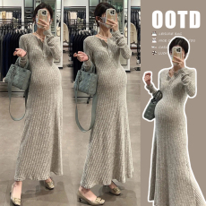 大量现现 2026春秋新款孕妇装打底孕妈气质显瘦简约针织连衣裙