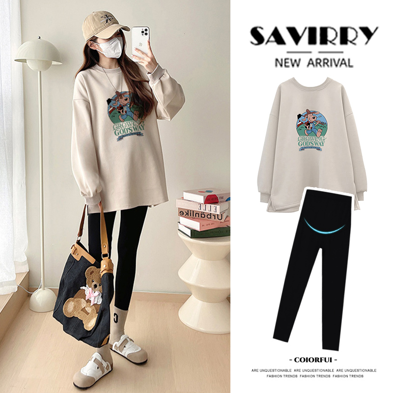 강아지 출산 착용 후드티 봄 가을 맨위 루즈핏 캐주얼 외국 가스 연령 감소 중간 길이 긴팔