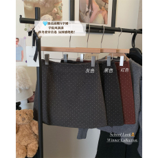 批发实拍 新款辣妹波点毛呢半身裙女高腰a字简约百搭防走光短裙
