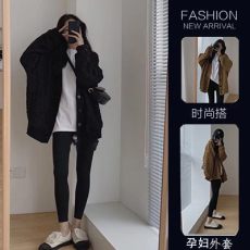 批发孕妇装棒球服开衫外套女春秋款韩版设计宽松V领加厚夹克上衣
