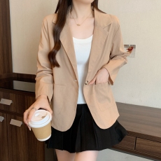 批发实拍2025秋装大码女装网红<b class='q'>棉麻</b><b class='q'>西装</b>外套宽松亚麻小西服M-4XL200斤