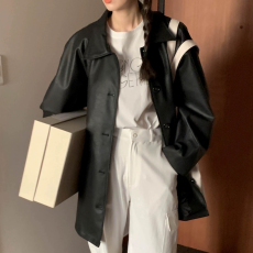 批发外贸韩版<b class='q'>新款</b>黑色仿皮衣<b class='q'>外套</b>女春装<b class='q'>新款</b>港风休闲pu皮夹克中长上衣