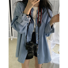 批发韩国外贸复古翻领衬衫女外穿百搭新款秋<b class='q'>冬</b>韩风宽松中长款开衫上衣