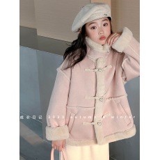 批发女童加绒外套皮毛一体秋冬装儿童装洋气女大童冬季加厚兔绒上衣