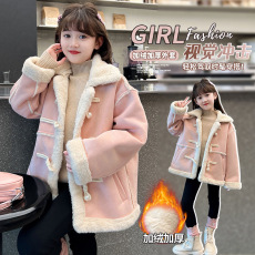 批发<b class='q'>女童</b>加<b class='q'>绒</b>外套皮毛一体秋冬装儿童装洋气女大童冬季加厚兔绒上衣