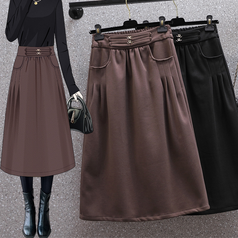 MY15045# 大码加厚打底伞裙半身裙女胖MM中长裙毛呢a字裙子女裝貨源服裝批發