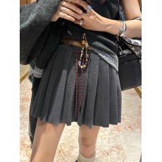 批发彩色抽绳百褶休闲a字针织半身裙子女