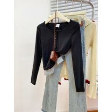 批发实拍1*1螺纹210克打底衫女2026<b class='q'>春秋</b>新款薄款短款V领假两件长袖t恤