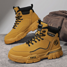 批发高帮男士马丁靴秋冬新款时尚大黄皮面透气厚底增高户外运动男靴