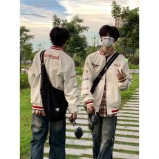 批发原版皮刺绣街头小众复古棒球服男潮牌<b class='q'>嘻哈</b>风宽松情侣休闲皮衣夹克