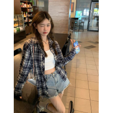 原版格子 格子衬衫女慵懒风复古宽松衬衣开衫外套上衣