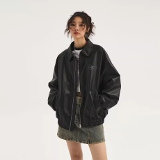 批发黑色PU皮衣<b class='q'>外套</b>男女潮2025秋季新款美式情侣美式复古皮夹克<b class='q'>外套</b>女