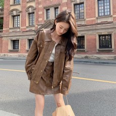批发咖色美拉德穿搭<b class='q'>皮衣</b>外套女2025新款秋季学院风棕色<b class='q'>皮衣</b>美式皮夹克
