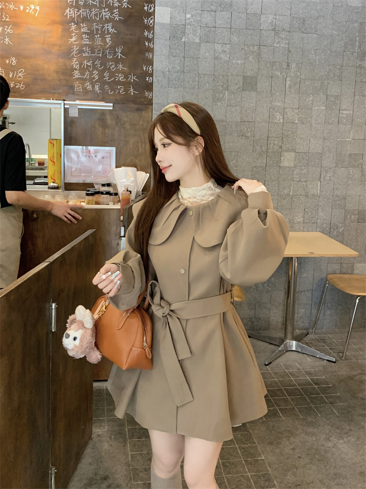 작은 샤넬 스타일 베이비 칼라 재킷 재킷 여성 짧은 허리 수축 2026 가을 의상 새로운 폭발 카키 색 코트