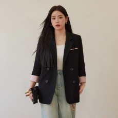 批发韩版复古女装微胖mm新中式黑色<b class='q'>西装</b>外套2026春秋休闲宽松显瘦西服