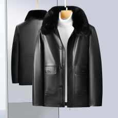 批发冬季中老年人皮衣男加绒加厚可拆卸内胆爸爸装外套大码皮夹克棉袄