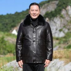 批发冬季加绒加厚翻毛领皮衣外套中老年冬装男士可卸内胆皮棉衣爸爸装