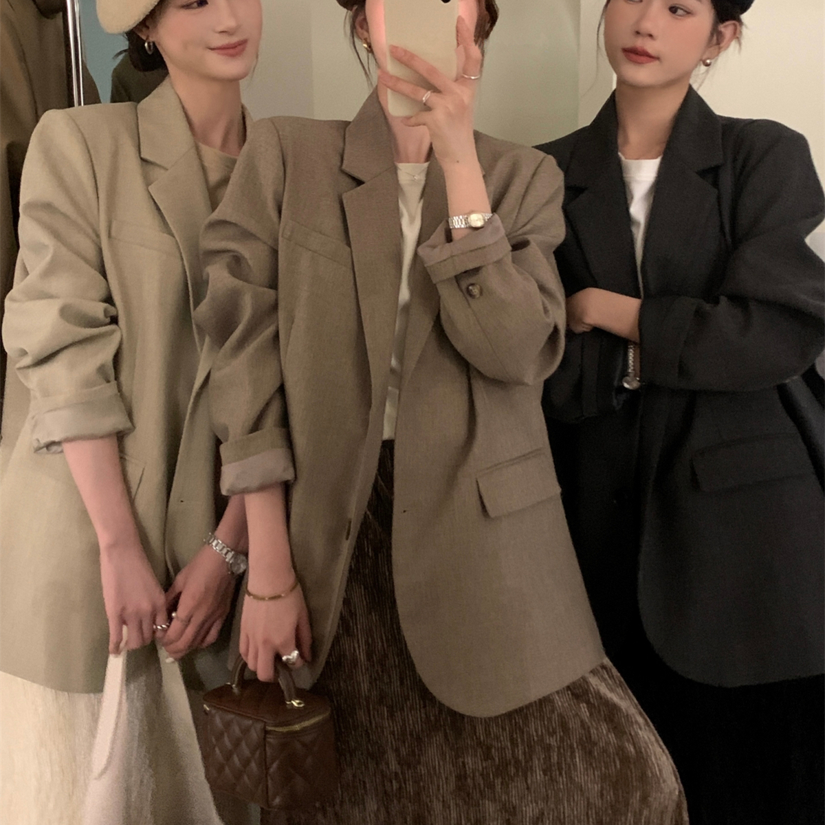 한 부서 ins 바람 고급 센스 다용도 단색 미니멀리즘 블레이저