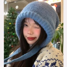 批发纯色针织巴拉克拉法帽子女秋冬韩版毛线帽护耳保暖加厚百搭大头围