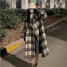 批发格子呢子大衣女中长款2025秋冬季新款高级感美拉德小个子毛呢外套