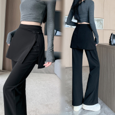 批发实拍大码女2026春季高腰弹力围裙开叉喇叭裤时尚百搭长裤