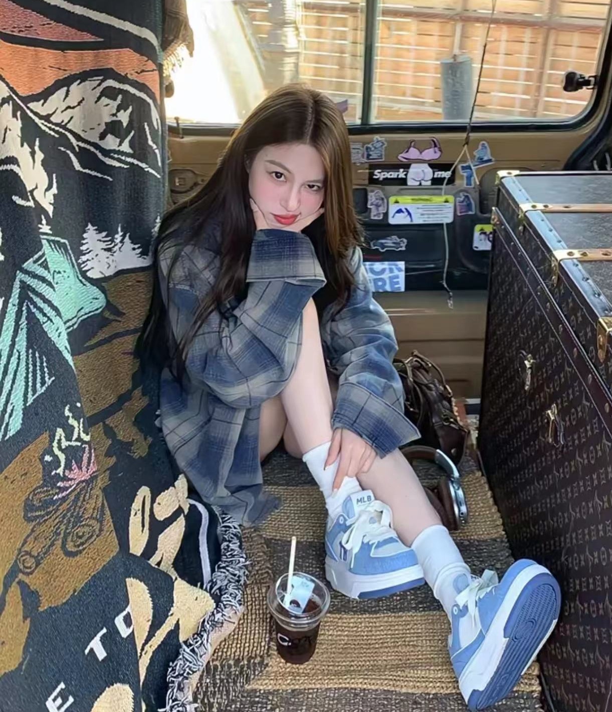 실사 정가 아메리칸 마 오래된 그라데이션 체크무늬 셔츠 남녀 커플 루즈핏 oversize 봄 여름 셔츠 재킷