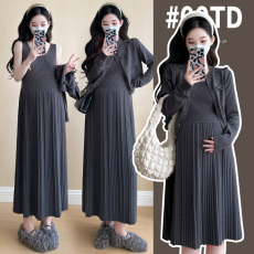 批发实拍新款网红孕妇装大码针织孕妇背心裙＋小香风针织孕妇上衣