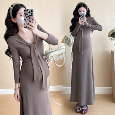 批发实拍2025孕妇秋冬新款高腰海军领针织秋季孕妇连衣裙6043