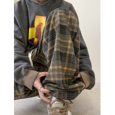 批发薄款，加绒复古格子阔腿裤女春秋新款学生韩版宽松直筒<b class='q'>休闲</b>裤