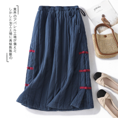 批发中国风棉<b class='q'>裙</b>女2024新款秋冬夹棉加厚<b class='q'>裙</b>子复古盘扣中长款<b class='q'>棉麻</b>半身<b class='q'>裙</b>