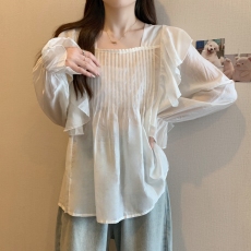 批发实拍2026早<b class='q'>春</b>大面菁微胖大码定制法式衬衫花边小衫