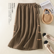 批发<b class='q'>棉麻</b>夹棉半身<b class='q'>裙</b>秋冬女百搭开叉a字<b class='q'>裙</b>文艺亚麻加厚民族风女装茶服